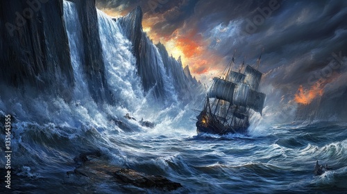 A Stormy Voyage: Ship Battling the Elements