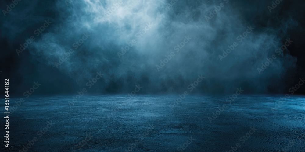 Blue Foggy Room: Dramatic Lighting and Atmospheric Effect, Minimalist Interior and Empty Space. Blue Foggy Room: Dramatic Lighting and Atmospheric Effect, Minimalist Interior and Empty Space.