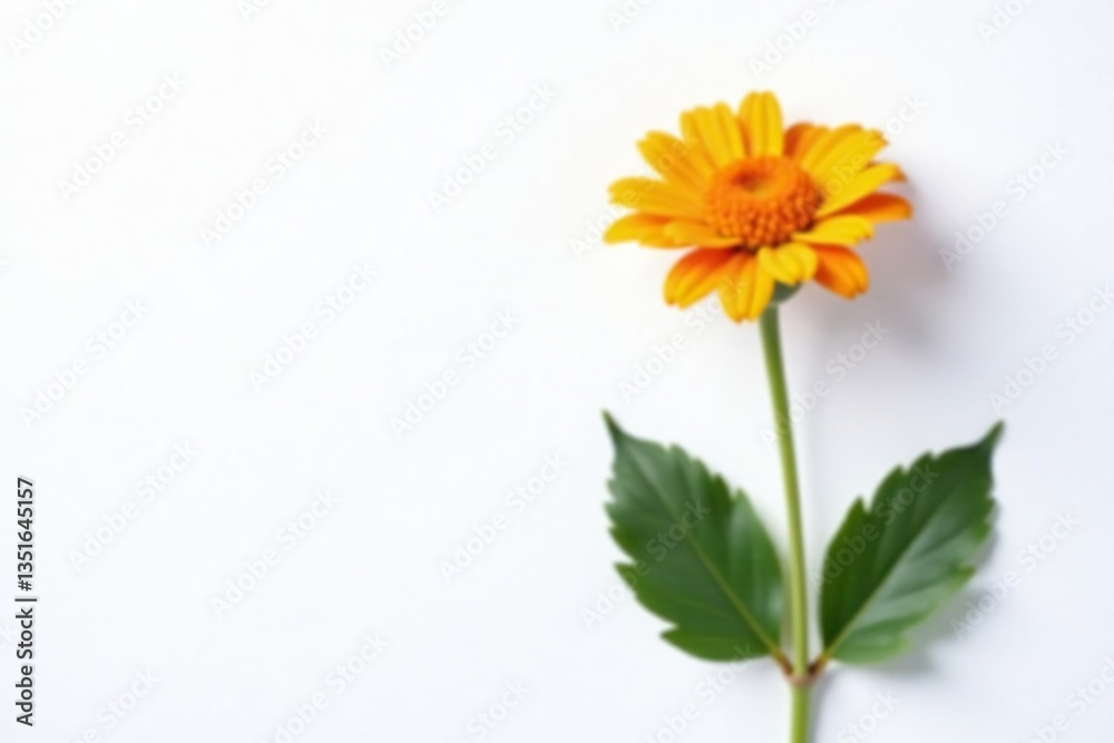 Naklejka premium A single flower with its stem and leaves isolated on a white background, simplicity, floral