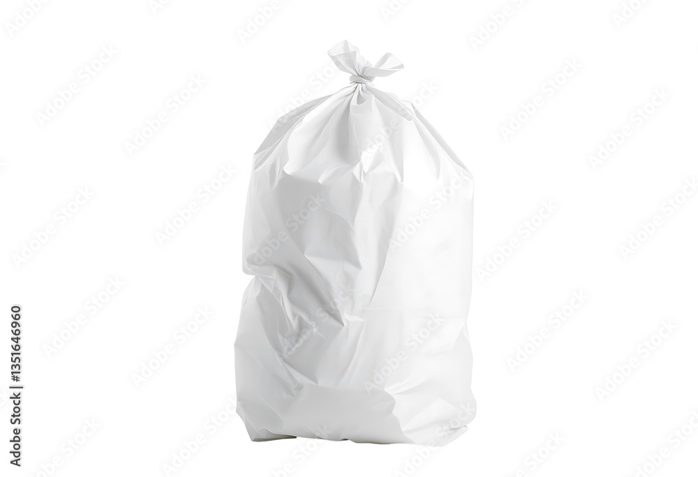 White plastic garbage bag, filled and tied, isolated on a transparent background White plastic garbage bag, filled and tied, isolated on a transparent background