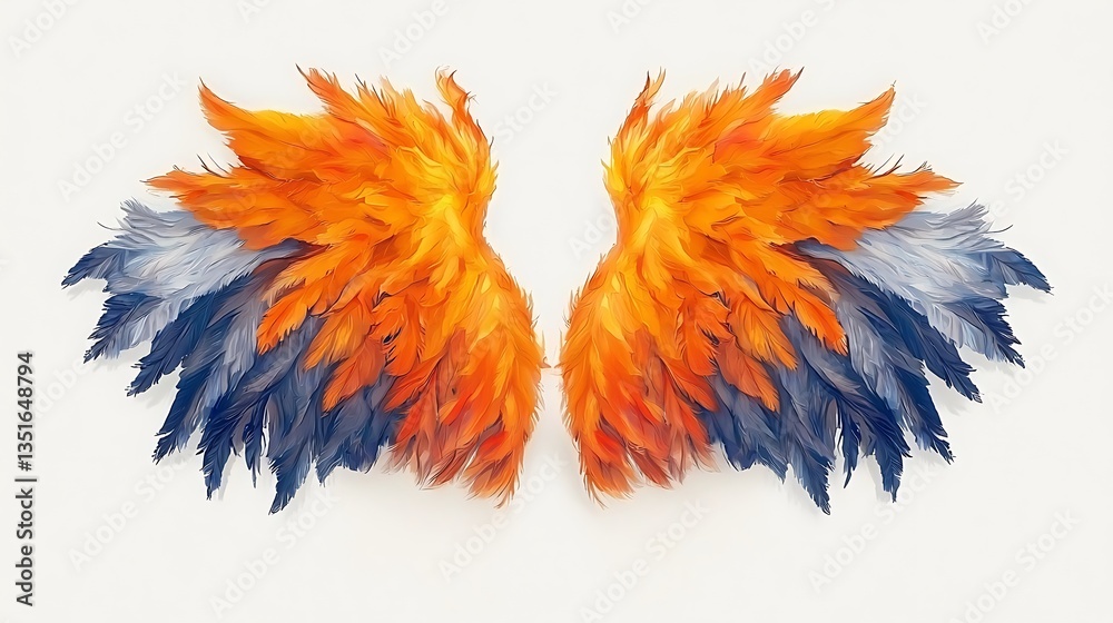Naklejka premium Fiery Blue Wings on White Background.