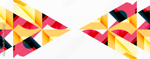 Abstract geometric artwork with interwoven angular and curved shapes, dynamic composition with smooth gradients and bold contrasts