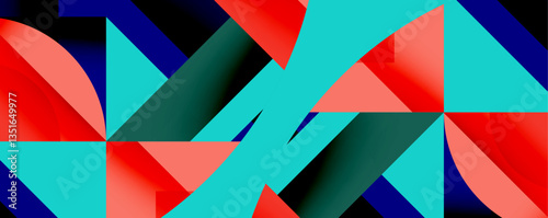 Abstract geometric artwork with interwoven angular and curved shapes, dynamic composition with smooth gradients and bold contrasts