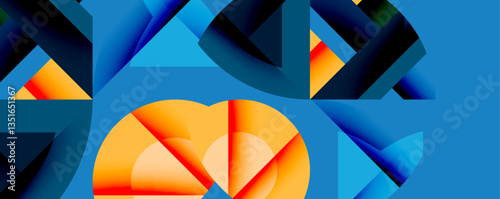 Circles, semi circles, squares and round triangles. Geometric mosaic style pattern abstract background for wallpaper, banner, backdrop, card, book Illustration, landing page