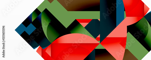 Abstract geometric composition with interlocking circular and angular shapes, featuring smooth gradients and sharp contrasts on a white background