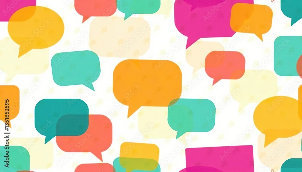 Seamless repeating pattern of colorful speech bubbles on white background, image, pop art, digital Seamless repeating pattern of colorful speech bubbles on white background, image, pop art, digital