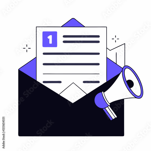 Email Marketing Campaign- Email inbox with megaphone and message notification – digital marketing concept.