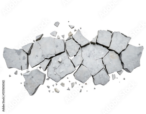 Broken concrete pieces on a transparent background