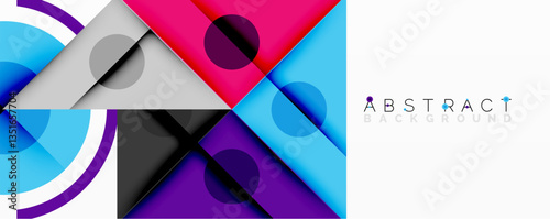 Geometric abstract design with layered triangles, circles, and gradients, forming a structured pattern with sharp contrasts and depth