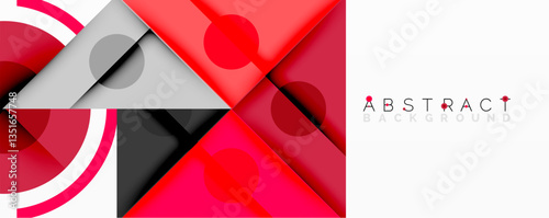 Geometric abstract design with layered triangles, circles, and gradients, forming a structured pattern with sharp contrasts and depth