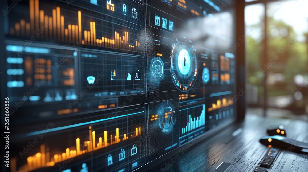 Futuristic dashboard displays real-time data analytics Futuristic dashboard displays real-time data analytics