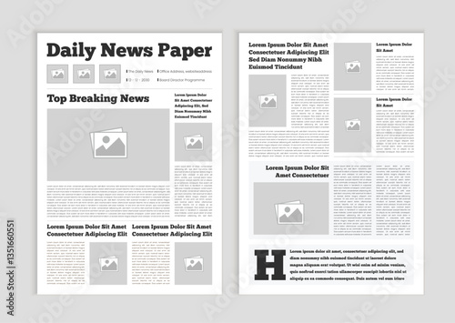 News column articles newsprint magazine design. Newspaper layout template.  Brochure newspaper sheets. Editorial journal vector template design