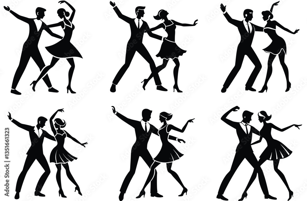 Black set silhouette of a dancing couple
