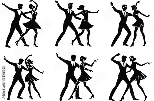 Black set silhouette of a dancing couple