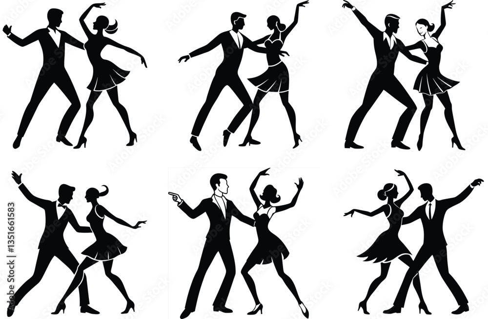 Fototapeta premium Black set silhouette of a dancing couple