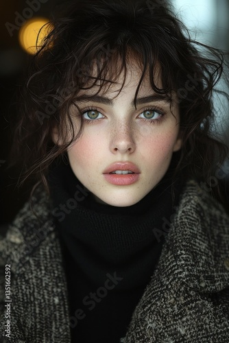 Portrait of a Young Woman with Curly Brown Hair