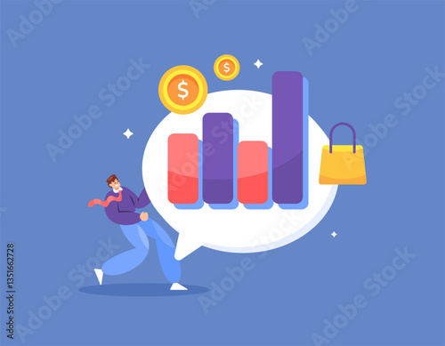 sales increase concept. business increase, income, and sales result. profit and success. illustration of a businessman or entrepreneur happy because sales increase drastically. flat style design