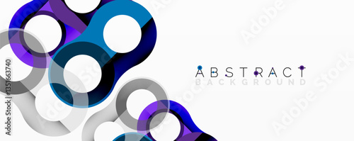 Abstract geometric pattern with interlocking circular and tubular shapes featuring smooth gradients, sharp contrasts, and dynamic layering