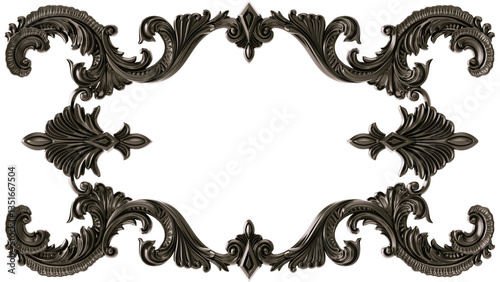 фотографія Black  ornament  frame on transparent background, cut out, 3D render