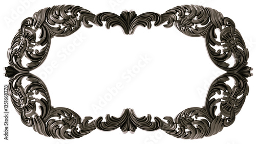 Black  ornament  frame on transparent background, cut out, 3D render
