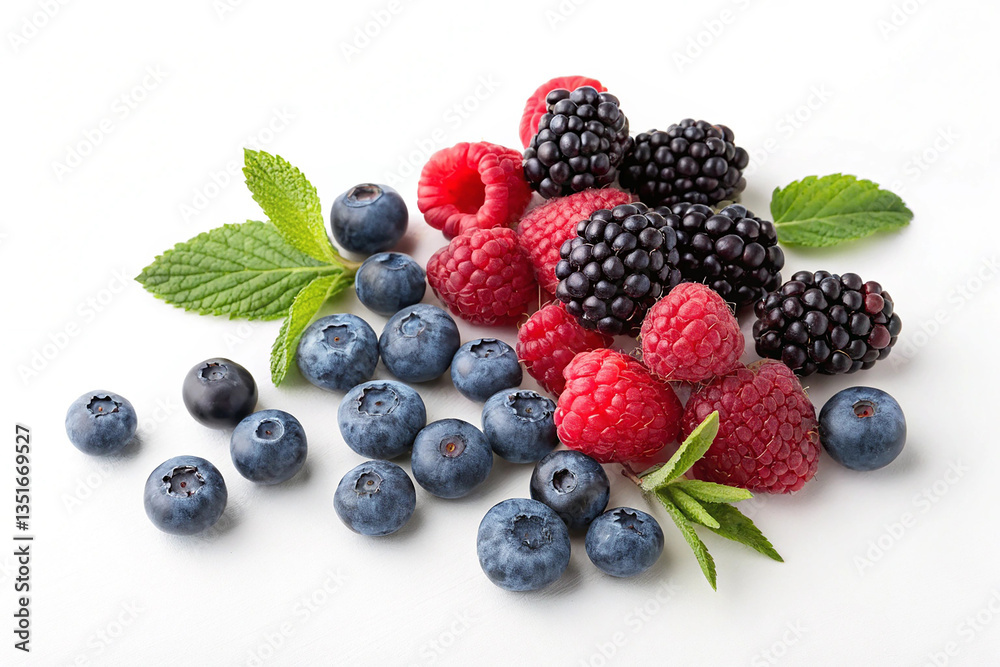 Berries Mix Blueberry Raspberry and Blackberry Isolated on White Background Berries Mix Blueberry Raspberry and Blackberry Isolated on White Background
