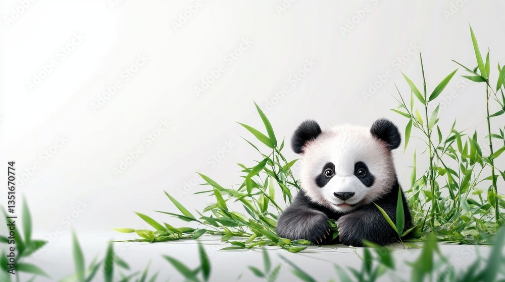 Naklejka premium Font design for nature with panda and bamboo