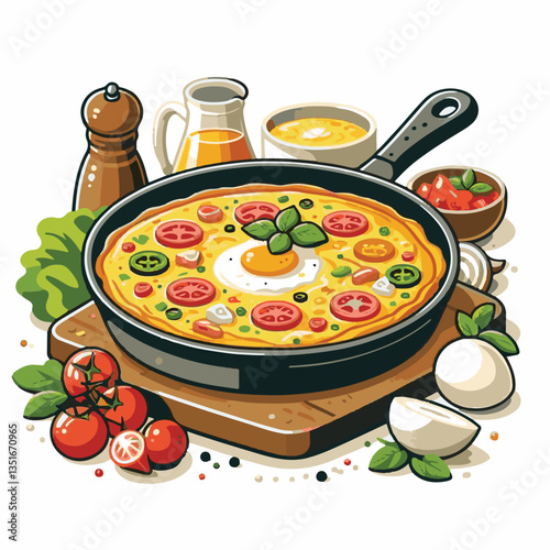 frittata, baked, egg, food, dish, healthy, pepper, breakfast, meal, omelet, omelette, spinach, delicious, green, lunch, fried, fresh, dinner, italian, vegetarian, vegetable, tomato, yellow, scrambled,