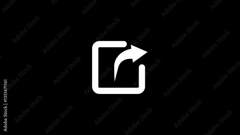 White Share Icon Animation, Simple Motion Graphic on Black Background, White color share sign icon animation on a black background.