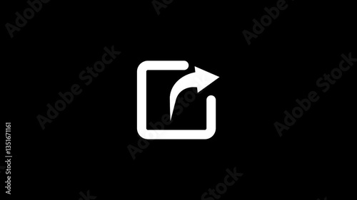 White Share Icon Animation, Simple Motion Graphic on Black Background, White color share sign icon animation on a black background.