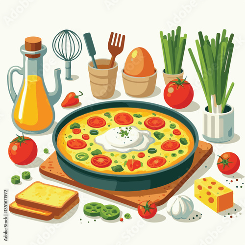 frittata, baked, egg, food, dish, healthy, pepper, breakfast, meal, omelet, omelette, spinach, delicious, green, lunch, fried, fresh, dinner, italian, vegetarian, vegetable, tomato, yellow, scrambled,