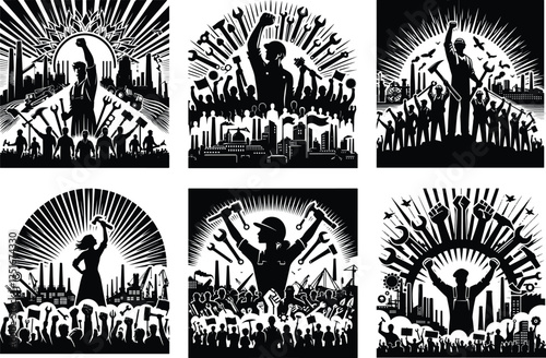 "International Workers' Day Silhouette Vector Bundle"