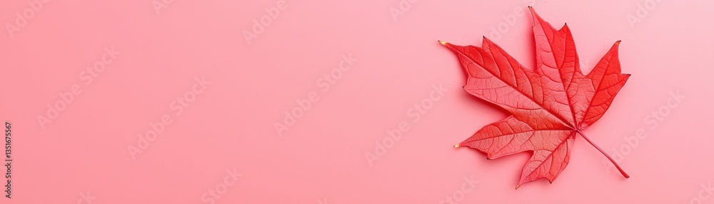 Obraz premium Bright Red Maple Leaf on Pink Background