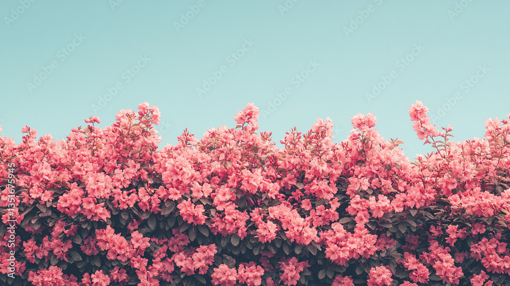 Vibrant pink flowers blooming under a clear blue sky in a serene garden setting Vibrant pink flowers blooming under a clear blue sky in a serene garden setting
