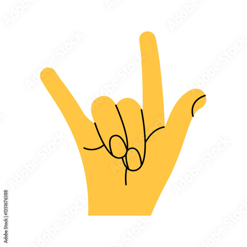 Hand gesture. Color trendy vector illustration. Index, middle, ring, little fingers and thumb