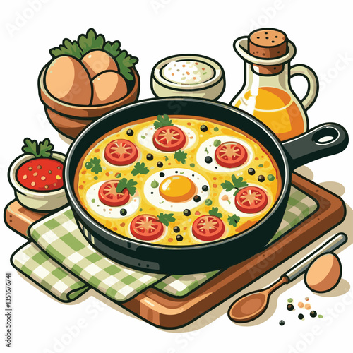 frittata, baked, egg, food, dish, healthy, pepper, breakfast, meal, omelet, omelette, spinach, delicious, green, lunch, fried, fresh, dinner, italian, vegetarian, vegetable, tomato, yellow, scrambled,