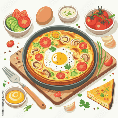 frittata, baked, egg, food, dish, healthy, pepper, breakfast, meal, omelet, omelette, spinach, delicious, green, lunch, fried, fresh, dinner, italian, vegetarian, vegetable, tomato, yellow, scrambled,
