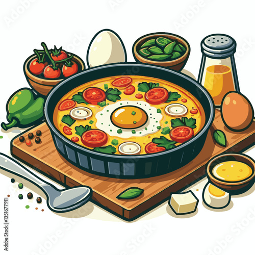 frittata, baked, egg, food, dish, healthy, pepper, breakfast, meal, omelet, omelette, spinach, delicious, green, lunch, fried, fresh, dinner, italian, vegetarian, vegetable, tomato, yellow, scrambled,