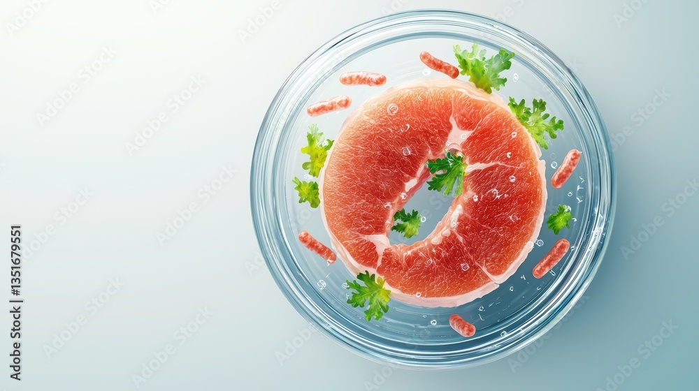 Holographic display showing real-time bacteria detection on food, Food safety concept Holographic display showing real-time bacteria detection on food, Food safety concept