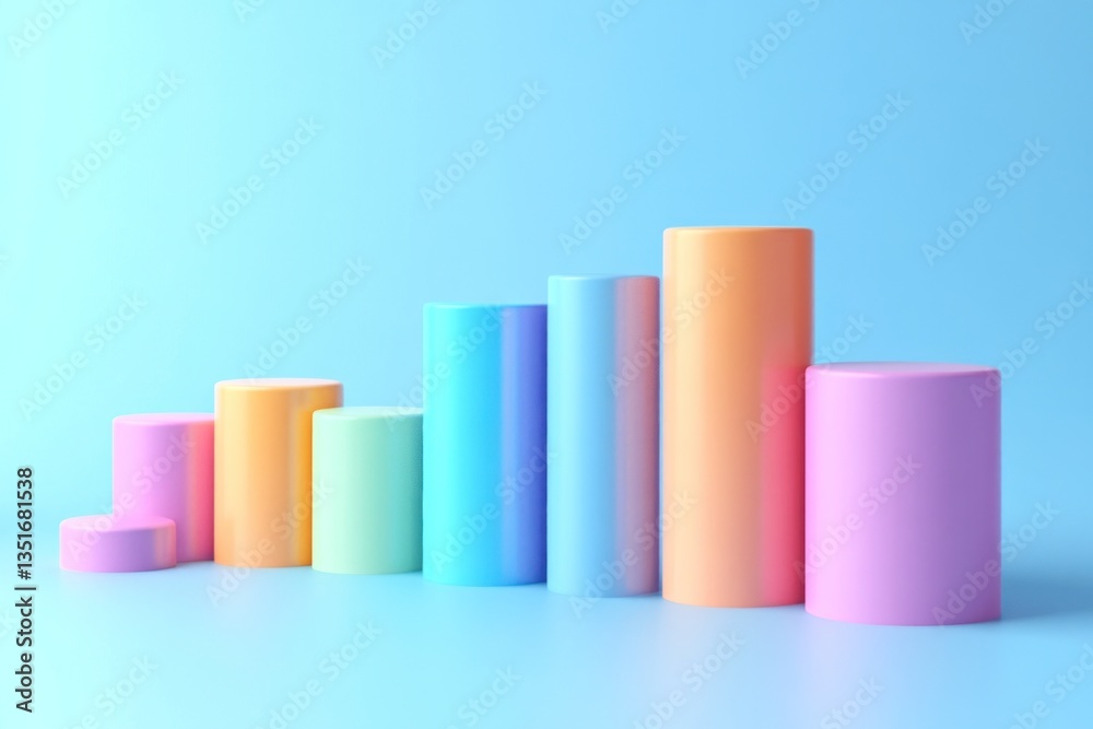 Bar charts in pastel colors illustrate different data values against a calming blue background, creating a visually appealing presentation Bar charts in pastel colors illustrate different data values against a calming blue background, creating a visually appealing presentation