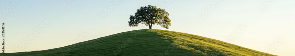 Fototapeta premium Sunset on a green hill tree
