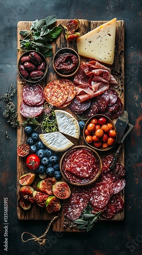 Rustic Charcuterie Board with Assorted Meats Cheeses and Fruits