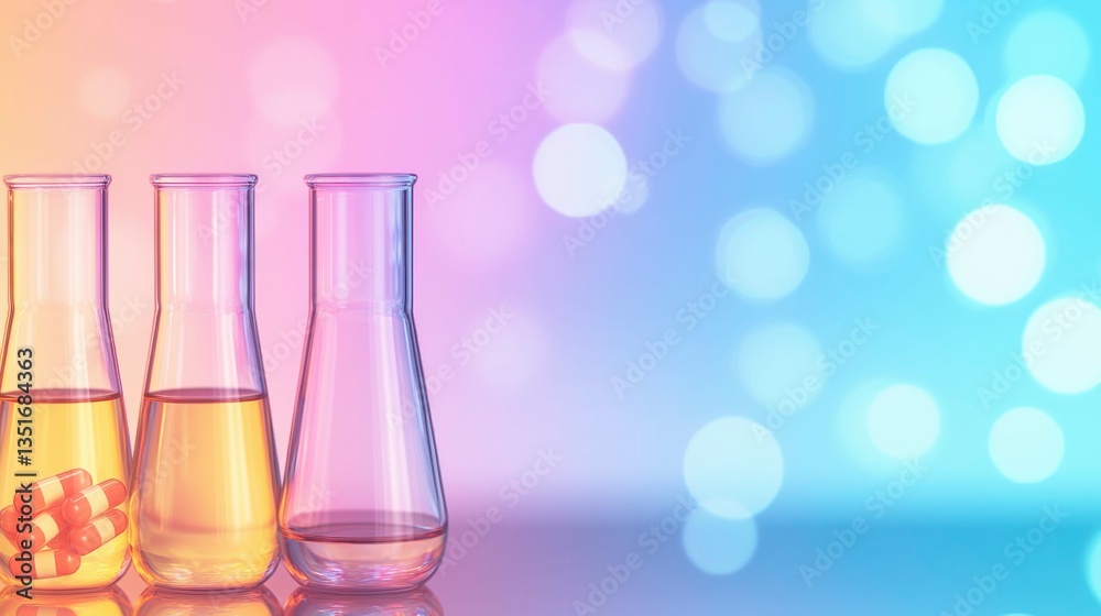 Close-up of pharmaceutical samples under analysis in a lab, with a digital backdrop representing healthcare innovation and biochemistry advancements in drug research and development. , Minimalism Close-up of pharmaceutical samples under analysis in a lab, with a digital backdrop representing healthcare innovation and biochemistry advancements in drug research and development. , Minimalism