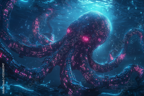 futuristic data kraken challenging privacy in neon light illumination