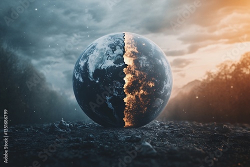 Earth planet with crack. Global warming concept.