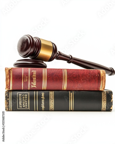 Gavel and Law Books on White Background