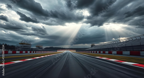Dramatic racetrack, Formula 1 circuit, stormy sky