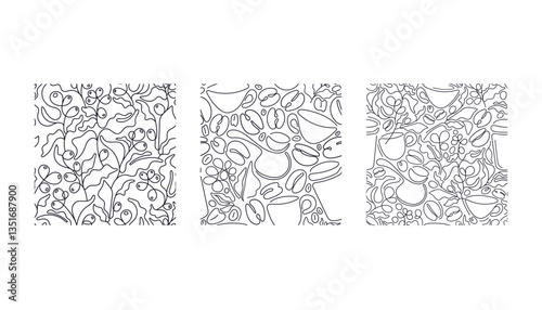 Coffee seamless background Vector art line pattern