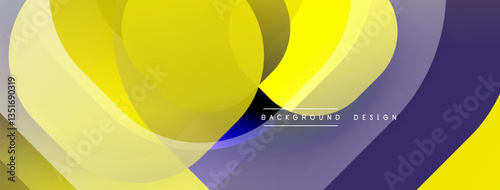 Circular abstract design with overlapping translucent circles and round shapes, blending gradients and smooth curves, creating depth, contrast, and a dynamic visual effect