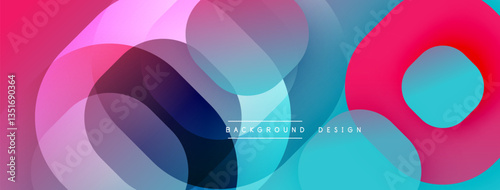 Circular abstract design with overlapping translucent circles and round shapes, blending gradients and smooth curves, creating depth, contrast, and a dynamic visual effect