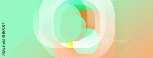 Circular abstract design with overlapping translucent circles and round shapes, blending gradients and smooth curves, creating depth, contrast, and a dynamic visual effect
